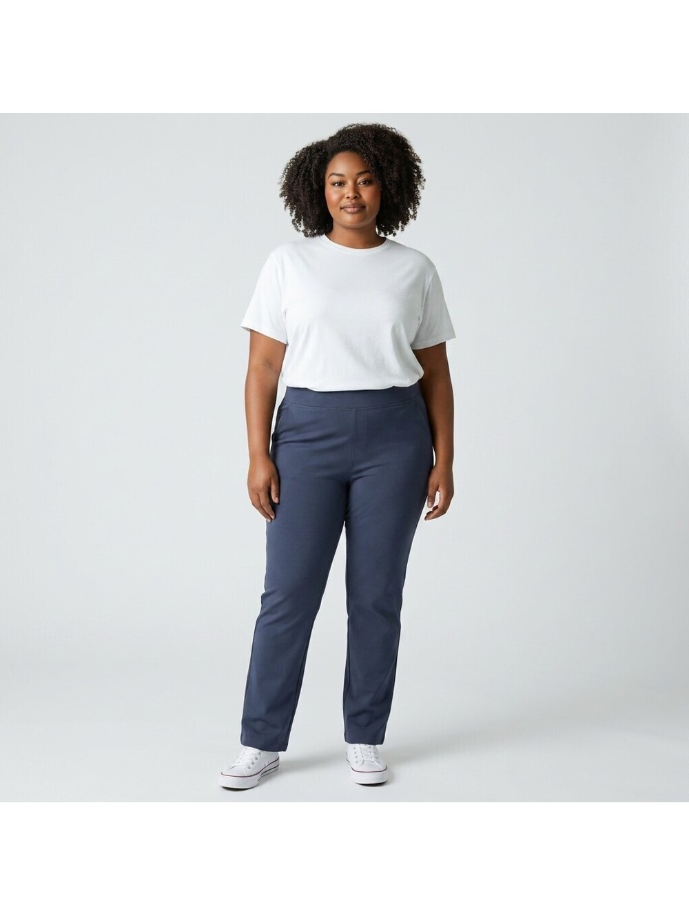 Time And Tru Pants Women XL Blue High Rise Flat Front Pull On Chino Stretch